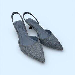 Denim Slingback Kitten Heels